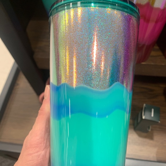 Starbucks Ombre Mint Gold Glitter Wave Tumbler Cup 24oz High Polished NWT 2022 - Picture 8 of 11